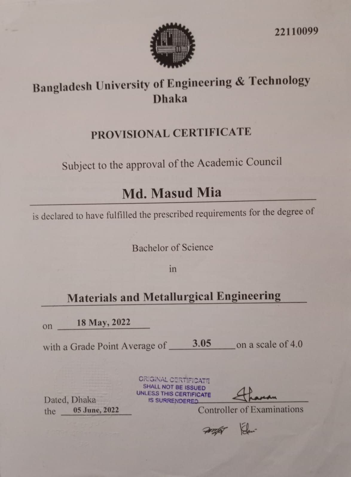 BSc Certificate
