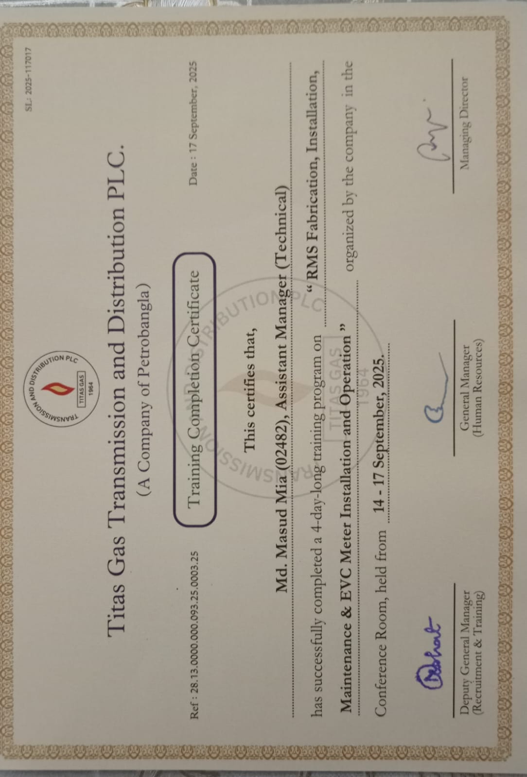 RMS Fabrication Certificate